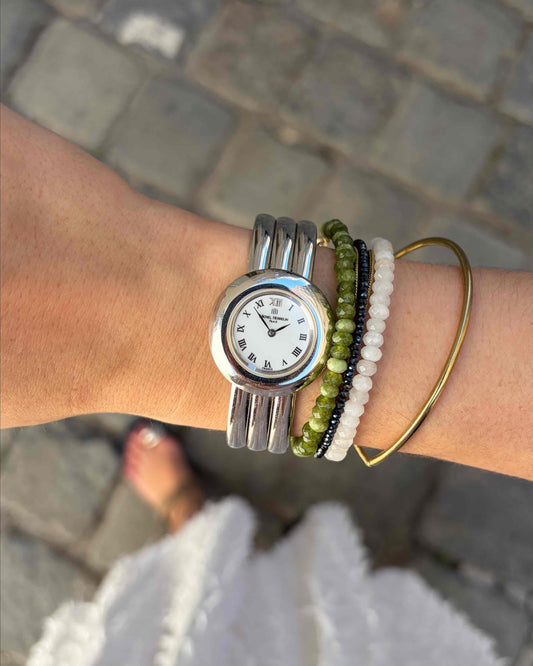 Michel Herbelin Watch: Vintage Ladies 90s Silver with White Roman Dial