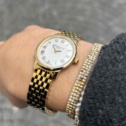 Frederique Constant Classic: Dainty Ladies 90s Golden with White Structured Dial