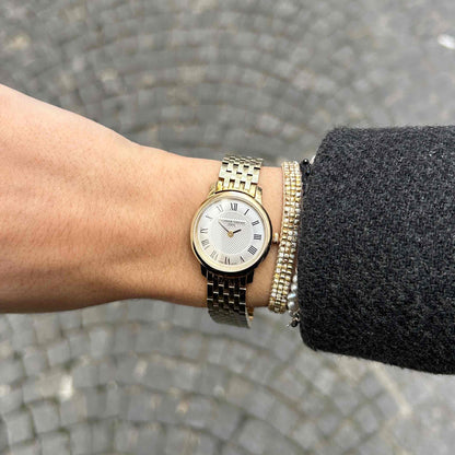 Frederique Constant Classic: Dainty Ladies 90s Golden with White Structured Dial