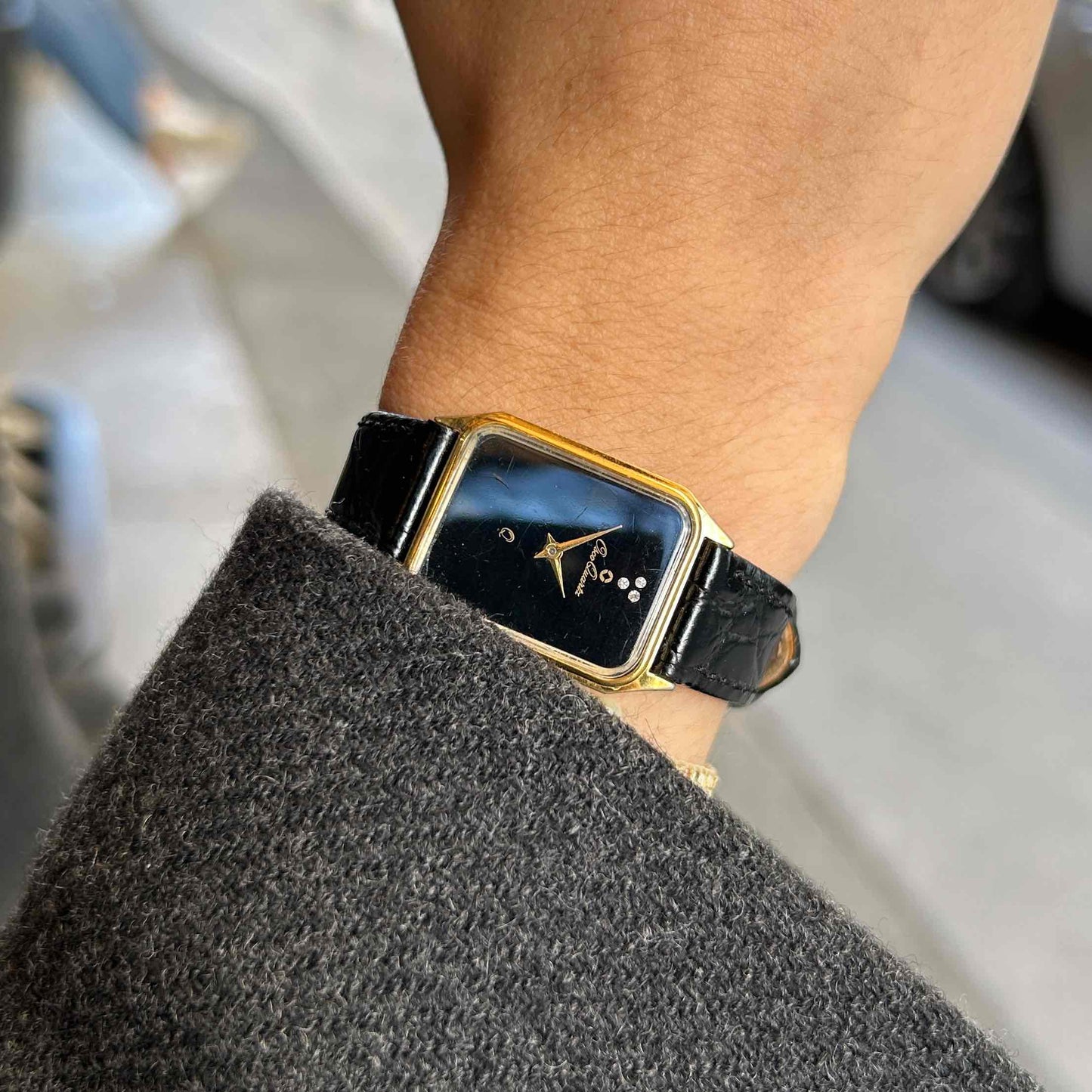 Osco Tank Watch: Vintage Ladies 80s Golden Rectangular with White Structured Dial