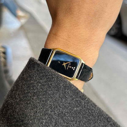 Osco Tank Watch: Vintage Ladies 80s Golden Rectangular with White Structured Dial