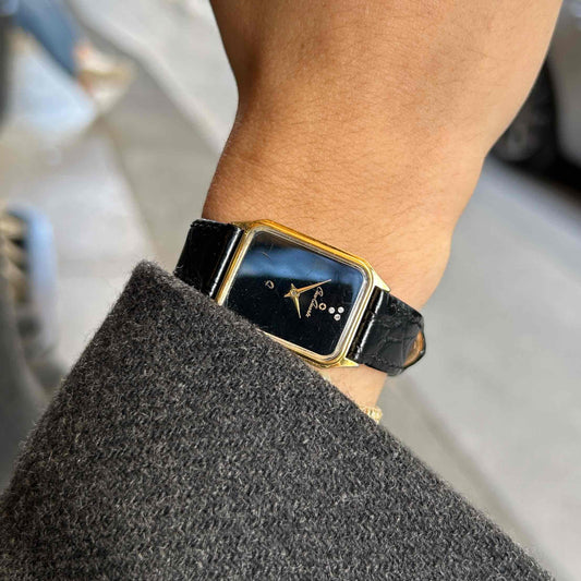 Osco Tank Watch: Vintage Ladies 80s Golden Rectangular with White Structured Dial