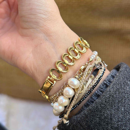 Lanco Cocktail Watch: Mid-Century Ladies 60s Mechanical Gold Linen Dial