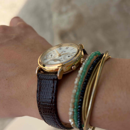 CMI Moon Phase Watch: Ladies 90s Gold Roman Numerals Blue Day Date