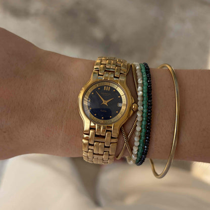 Raymond Weil Fidelio: Vintage Ladies 90s Gold Blue Dial Cabochon Crown