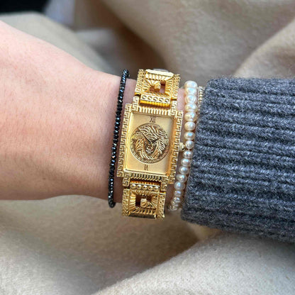 Gianni Versace Medusa: Vintage Ladies Tank Watch 90s Gold Dial