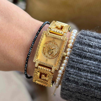 Gianni Versace Medusa: Vintage Ladies Tank Watch 90s Gold Dial