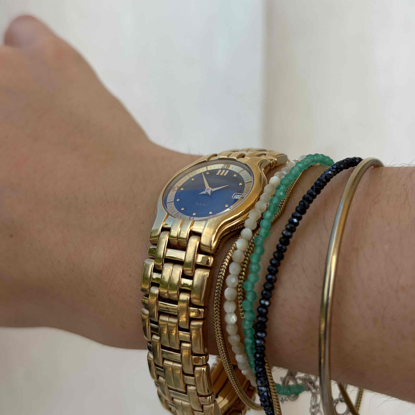 Raymond Weil Fidelio: Vintage Ladies 90s Gold Blue Dial Cabochon Crown