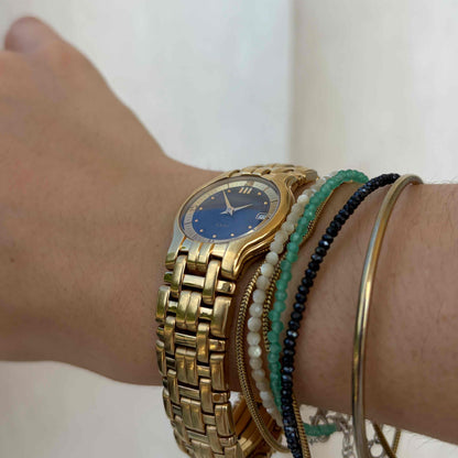 Raymond Weil Fidelio: Vintage Ladies 90s Gold Blue Dial Cabochon Crown