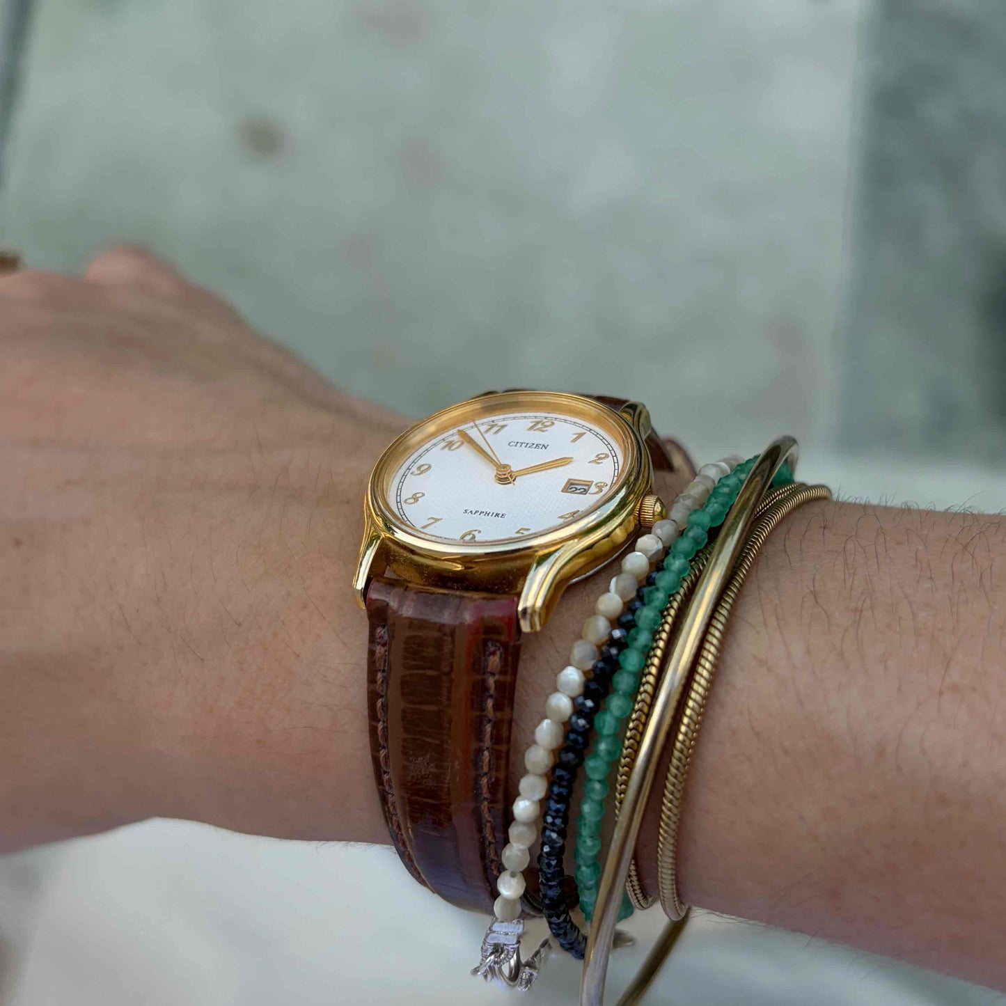Citizen Ladies Watch: Vintage Dainty 80s Golden Structured Guilloche Dial