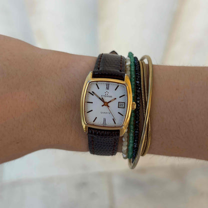 Eterna Vintage Tank: Ladies 90s Dainty Gold with White Dial and Date