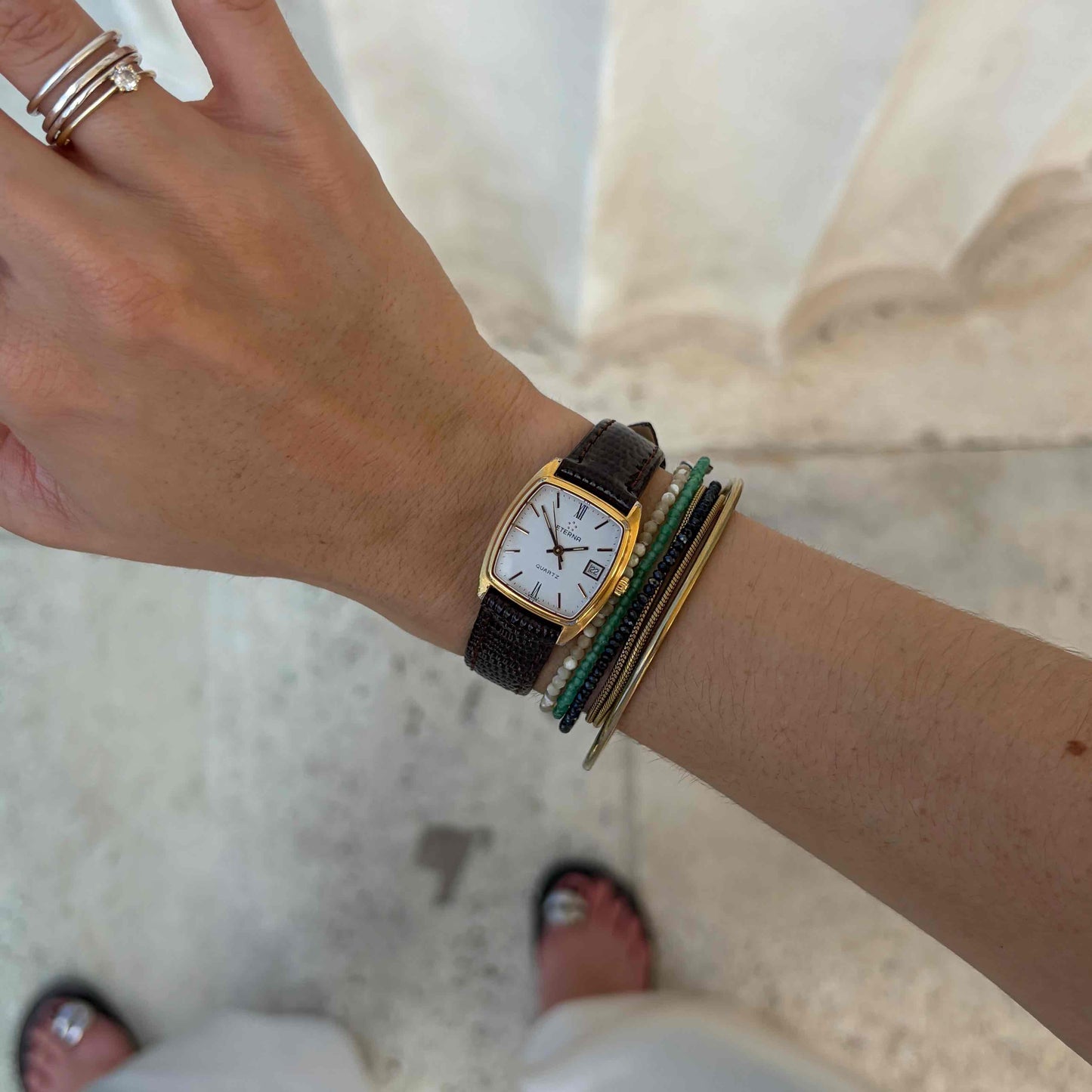 Eterna Vintage Tank: Ladies 90s Dainty Gold with White Dial and Date