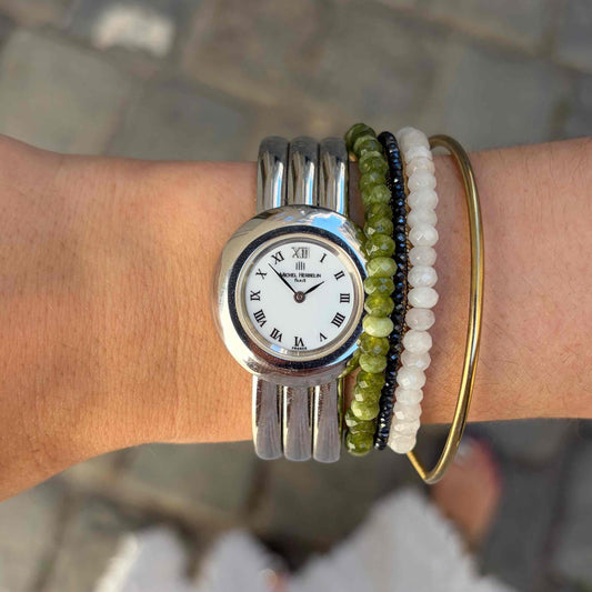 Michel Herbelin Watch: Vintage Ladies 90s Silver with White Roman Dial