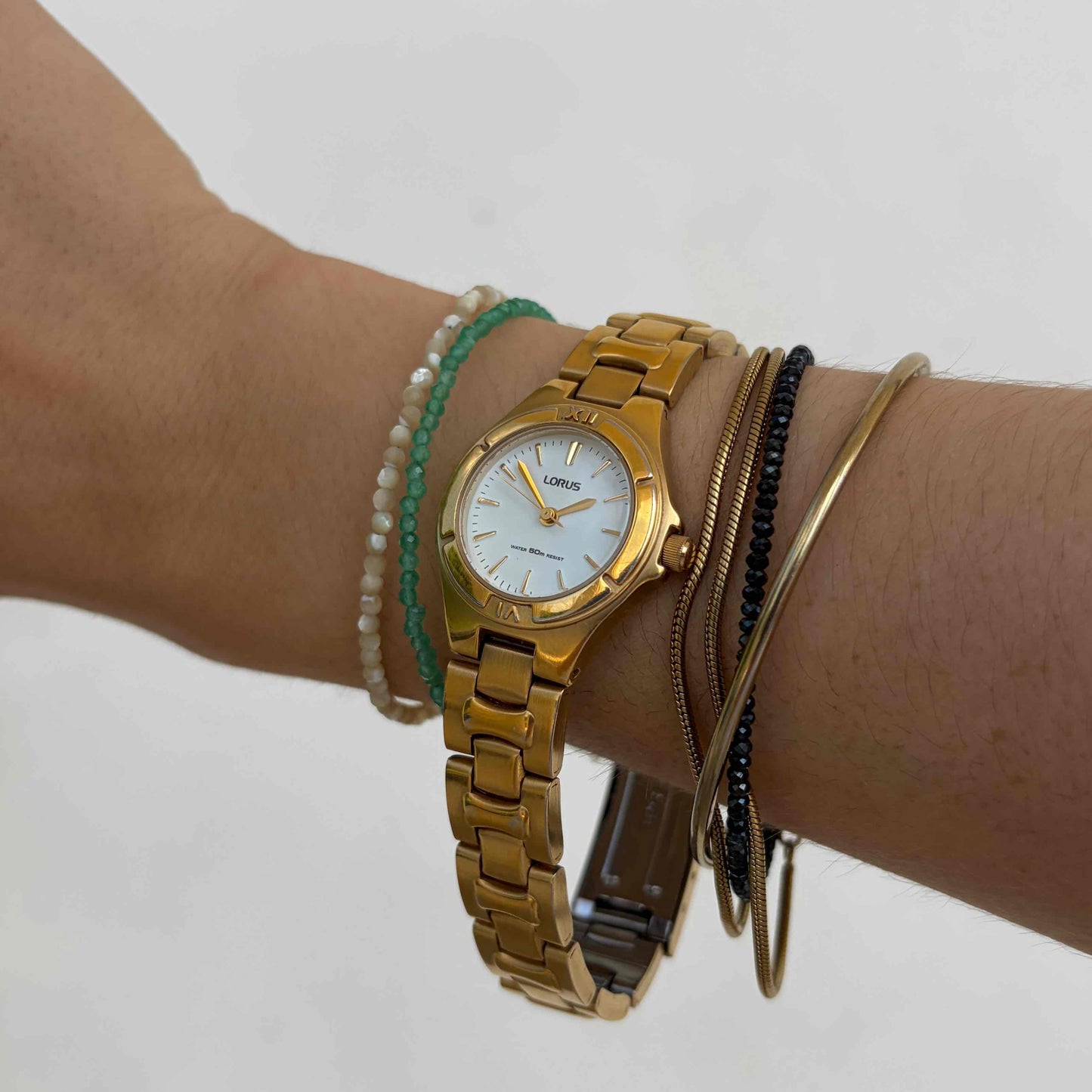 Lorus by Seiko Cocktail Watch: Vintage Ladies 80s Gold White Dial