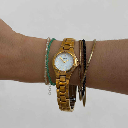Lorus by Seiko Cocktail Watch: Vintage Ladies 80s Gold White Dial