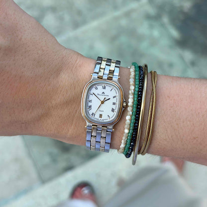 Maurice Lacroix Tank: Vintage Ladies Watch 80s Two-Tone White Roman Dial
