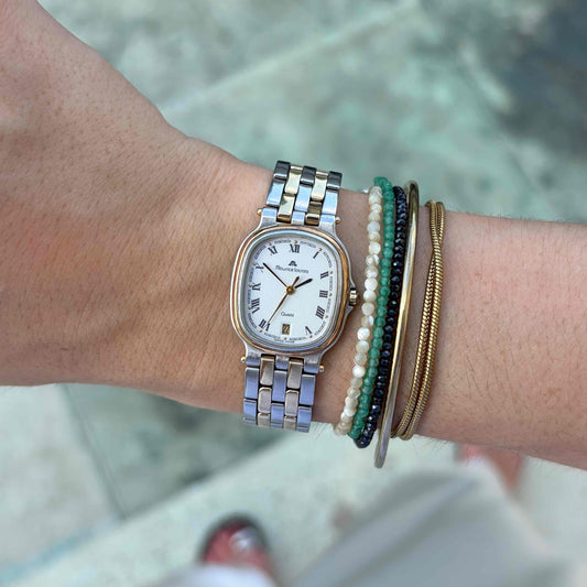 Maurice Lacroix Tank: Vintage Ladies Watch 80s Two-Tone White Roman Dial