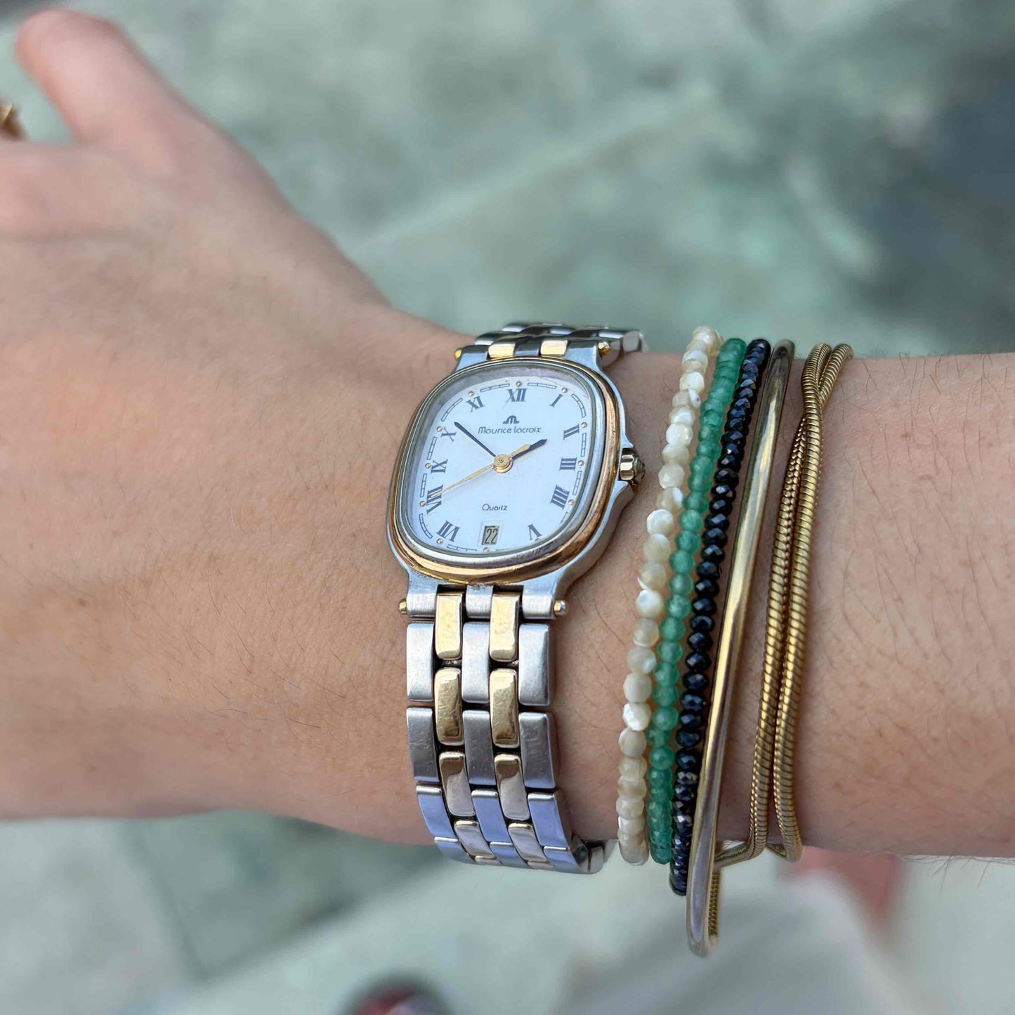 Maurice Lacroix Tank: Vintage Ladies Watch 80s Two-Tone White Roman Dial