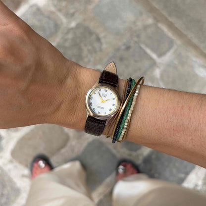 Osco Dainty Watch: Vintage Ladies 80s Golden Two-Tone White Roman Dial