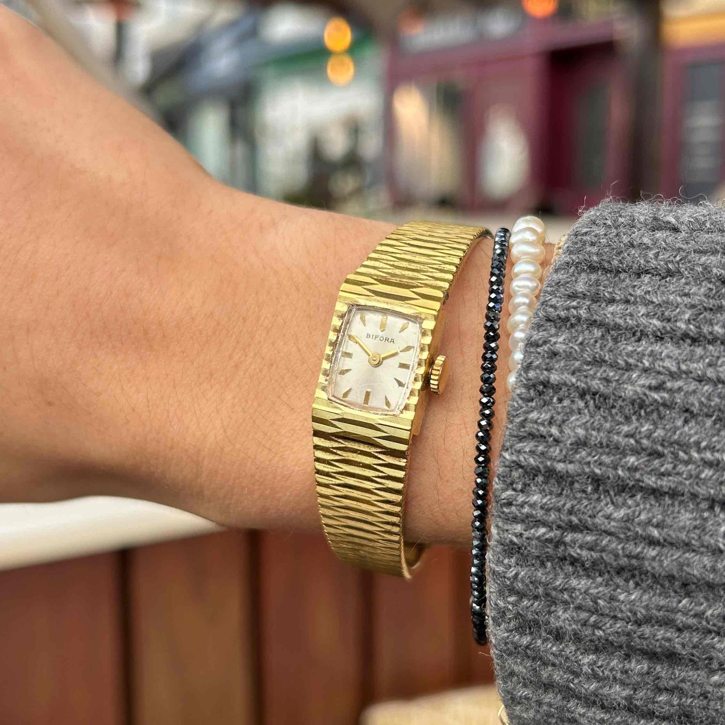 Bifora Cocktail Watch: Mid-Century Ladies 60s Mechanical Golden White Sunburst Dial