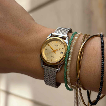 Citizen WR50 Watch: Ladies Vintage 90s Light Champagne Dial Mesh Bracelet
