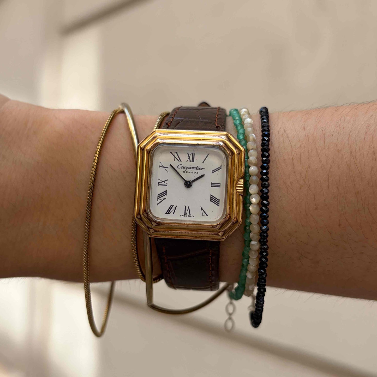 Carpentier Tank Watch: Ladies 70s Mechanical White Roman Dial