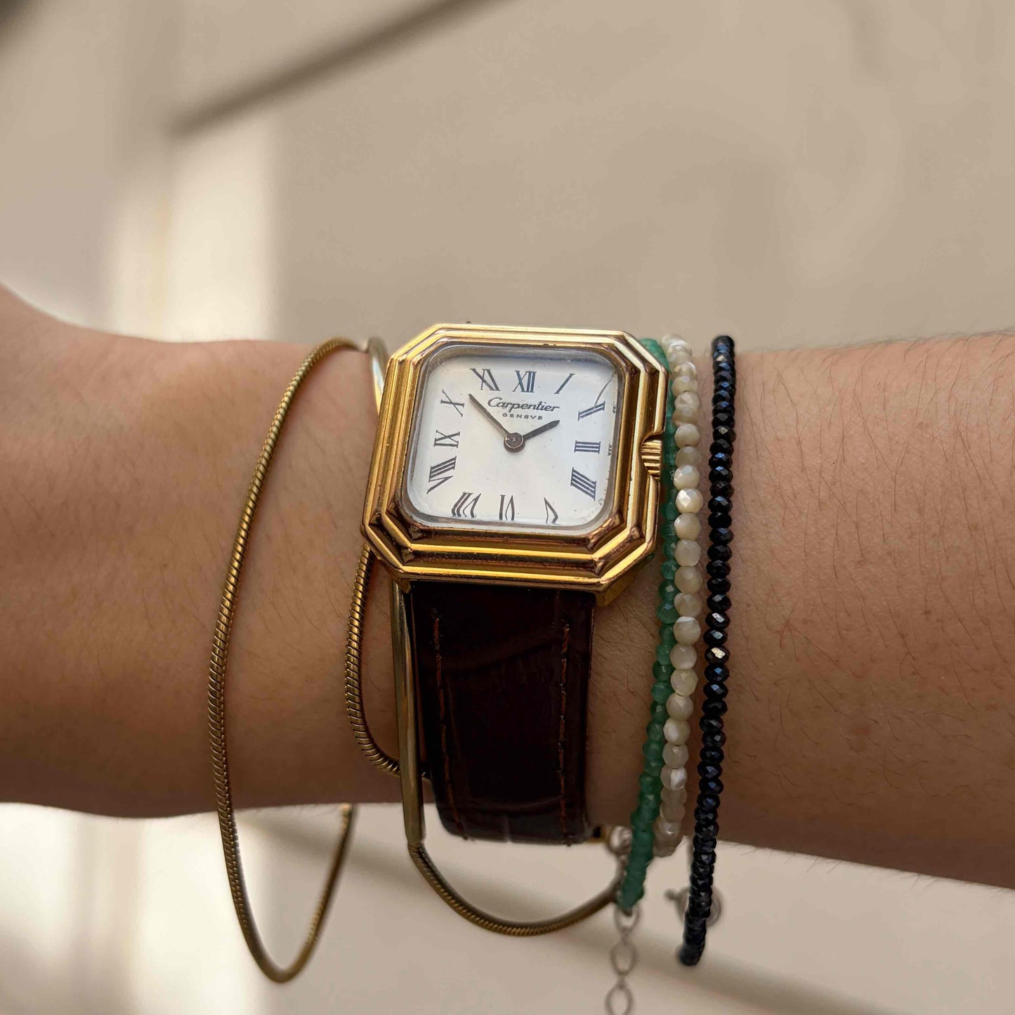 Carpentier Tank Watch: Ladies 70s Mechanical White Roman Dial