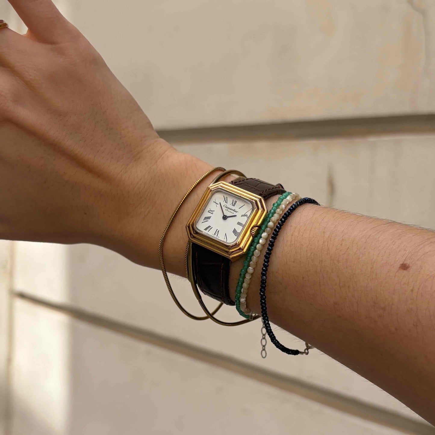 Carpentier Tank Watch: Ladies 70s Mechanical White Roman Dial
