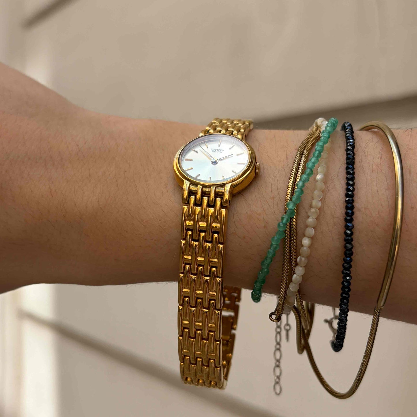 Citizen Cocktail Watch: 90s Dainty Ladies Golden Sunburst Dial with Box