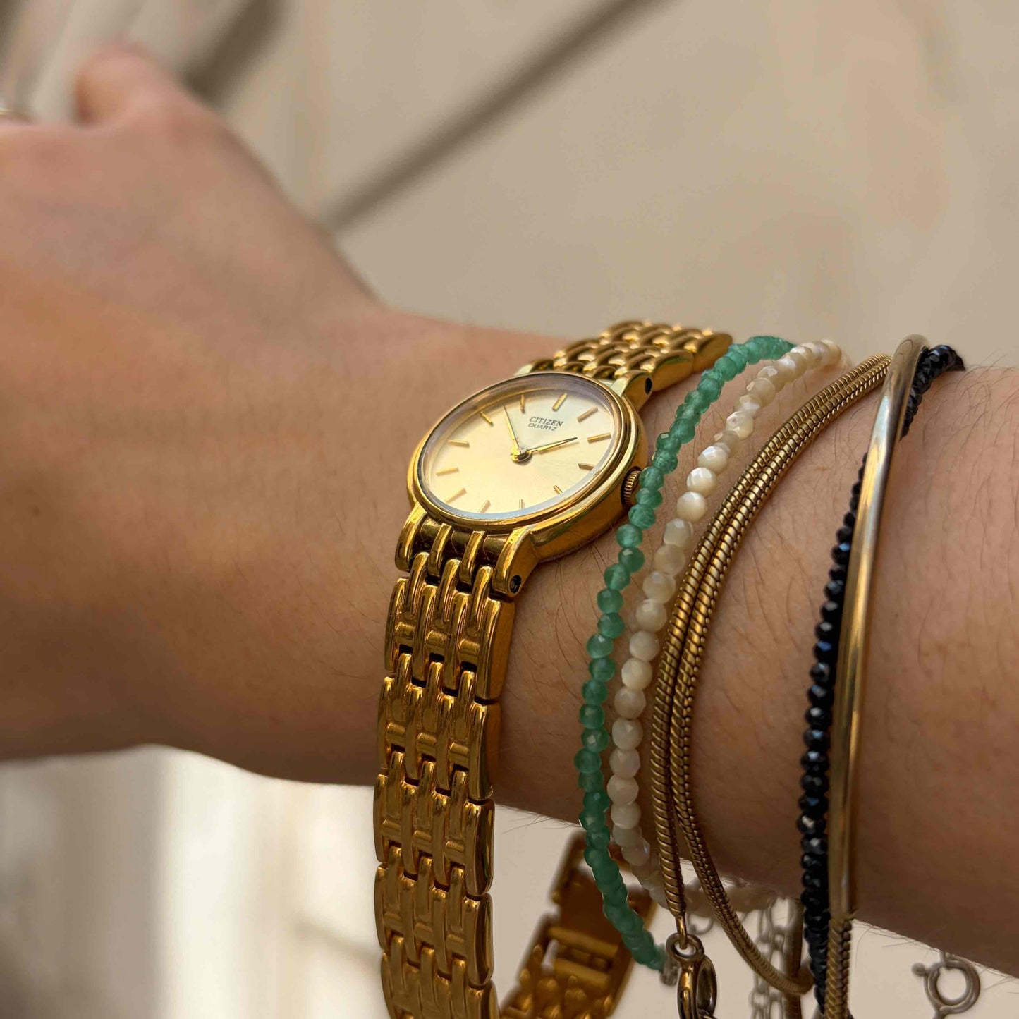 Citizen Cocktail Watch: 90s Dainty Ladies Golden Sunburst Dial with Box