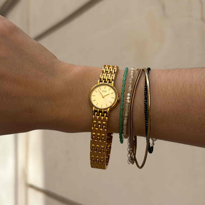 Citizen Cocktail Watch: 90s Dainty Ladies Golden Sunburst Dial with Box