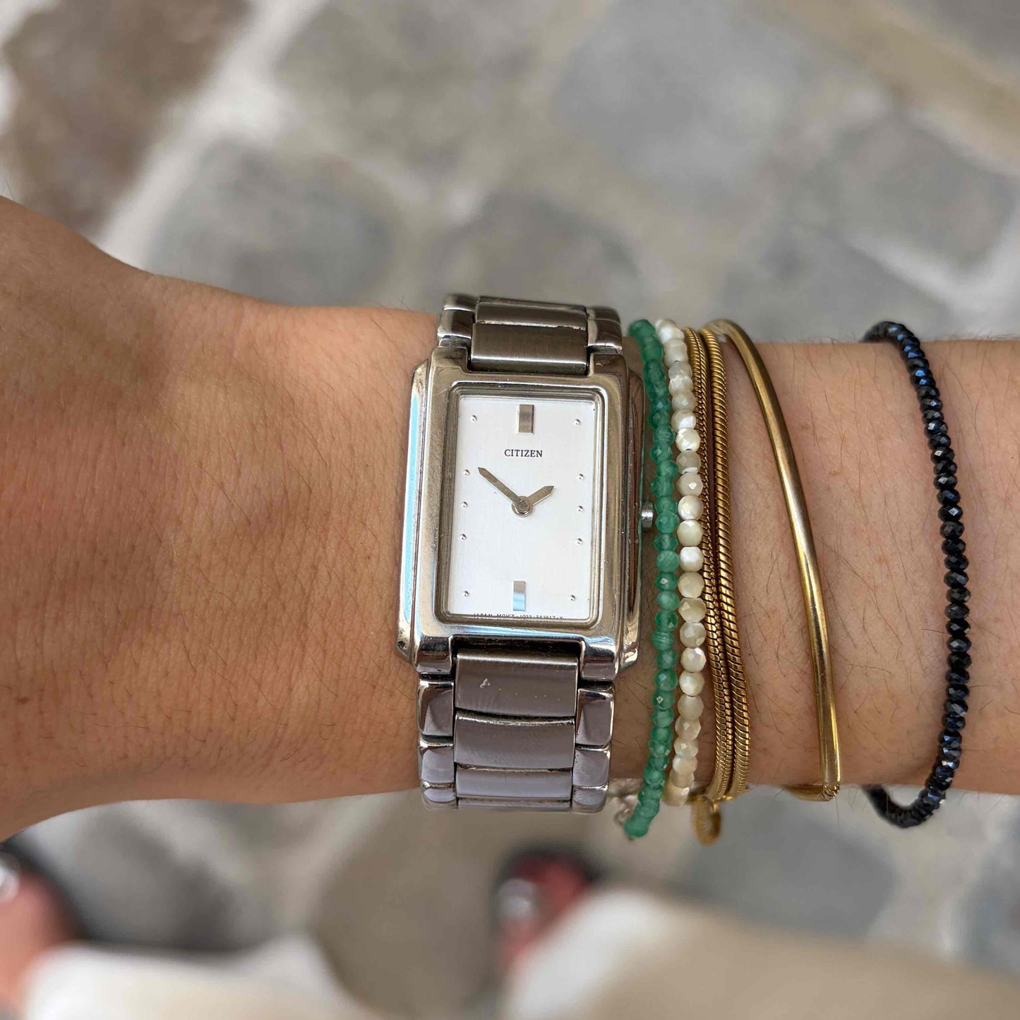 Citizen Tank Watch: Ladies Vintage 90s Silver Steel Integrated Bracelet