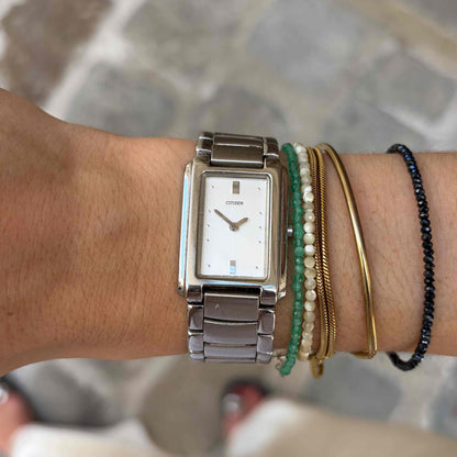 Citizen Tank Watch: Ladies Vintage 90s Silver Steel Integrated Bracelet