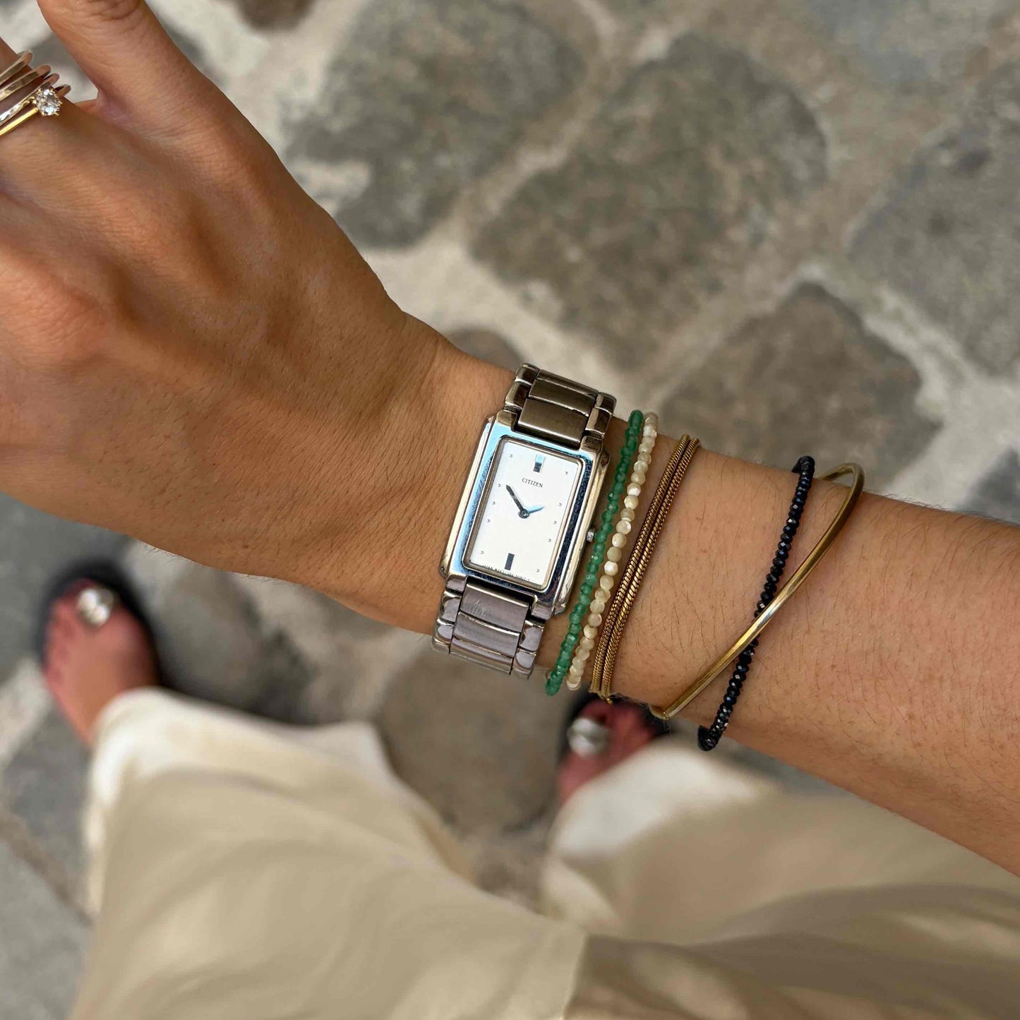 Citizen Tank Watch: Ladies Vintage 90s Silver Steel Integrated Bracelet