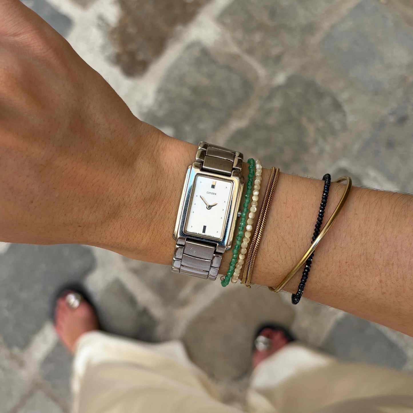 Citizen Tank Watch: Ladies Vintage 90s Silver Steel Integrated Bracelet