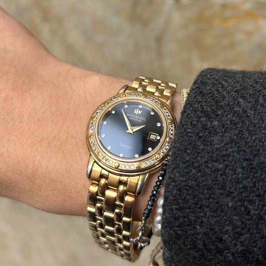 Raymond Weil Tango: Vintage Ladies 90s Watch Gold with Diamonds-Set Dial