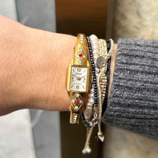 Repco Bangle Watch: Vintage Ladies 70s Golden Mechanical with original Box