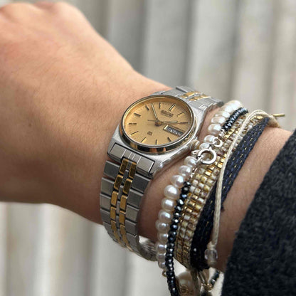 Seiko Baby Oak: Ladies Vintage 80s Two-Tone Structured Gold Dial