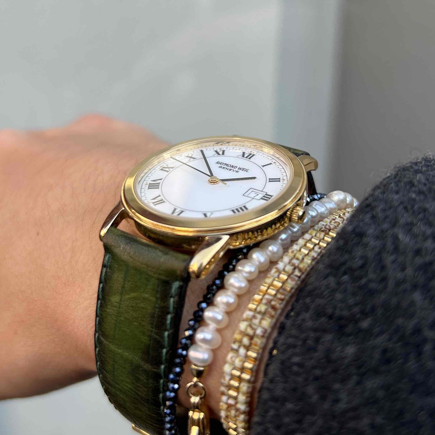 Raymond Weil Watch: Vintage 90s Golden Roman Numerals White Dial