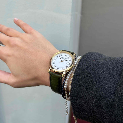 Raymond Weil Watch: Vintage 90s Golden Roman Numerals White Dial