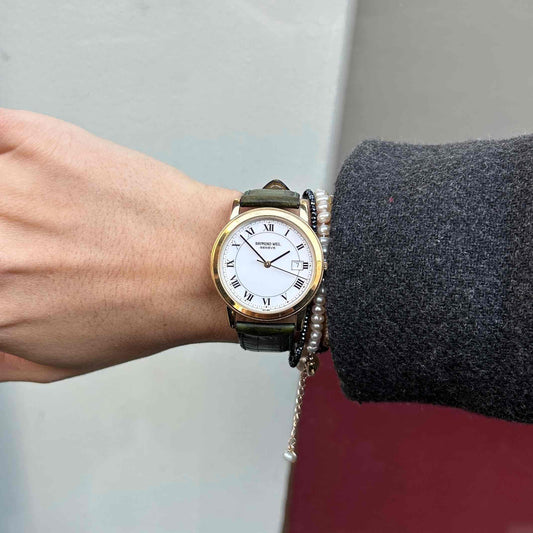 Raymond Weil Watch: Vintage 90s Golden Roman Numerals White Dial