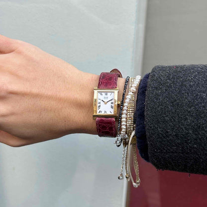 B and B Tank Watch: Vintage Ladies 90s Golden White Dial Roman Numerals