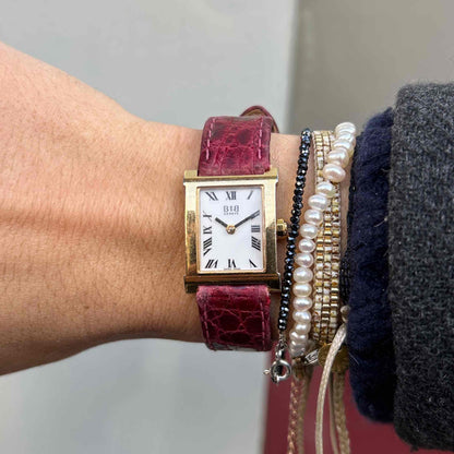 B and B Tank Watch: Vintage Ladies 90s Golden White Dial Roman Numerals