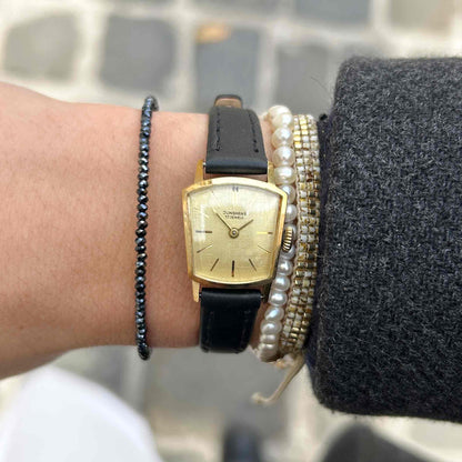 Junghans Cocktail Watch: Vintage Ladies 70s Gold Linen Dial Mechanical