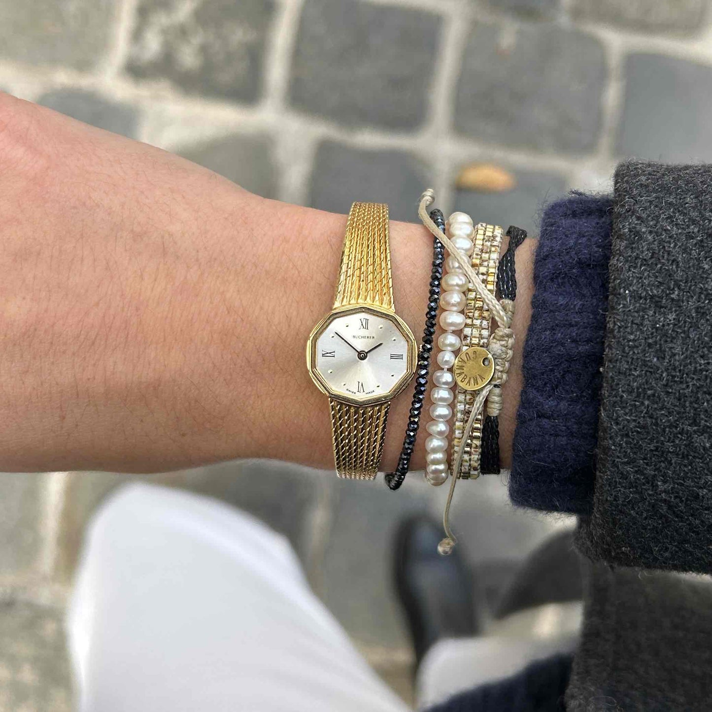 Bucherer Cocktail Watch: Vintage Ladies 70s Golden Mechanical with Sunburst Dial