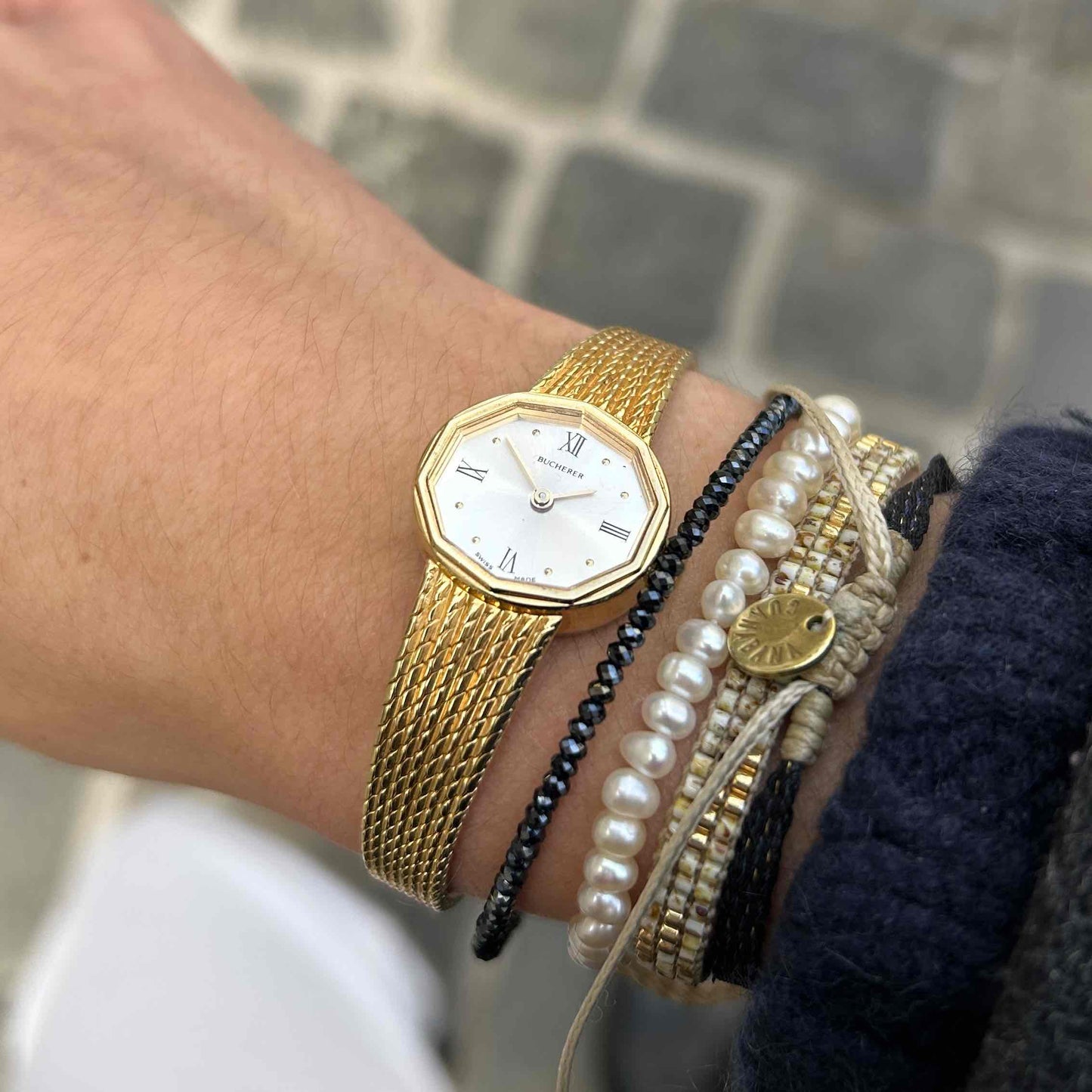 Bucherer Cocktail Watch: Vintage Ladies 70s Golden Mechanical with Sunburst Dial