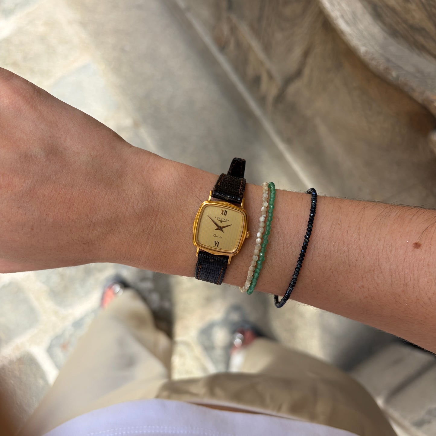 Longines Square Classic: Ladies Tank Watch 80s Gold with Roman Stripe Dial