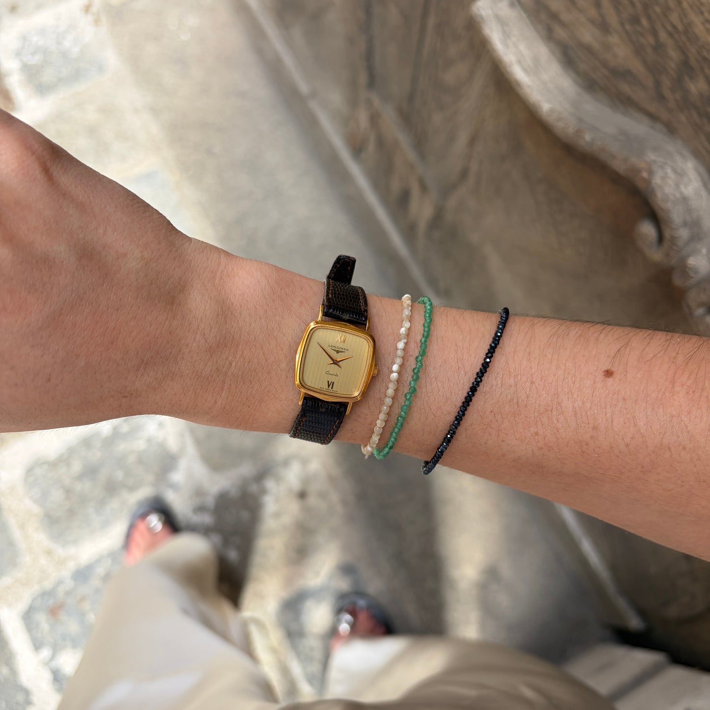 Longines Square Classic: Ladies Tank Watch 80s Gold with Roman Stripe Dial