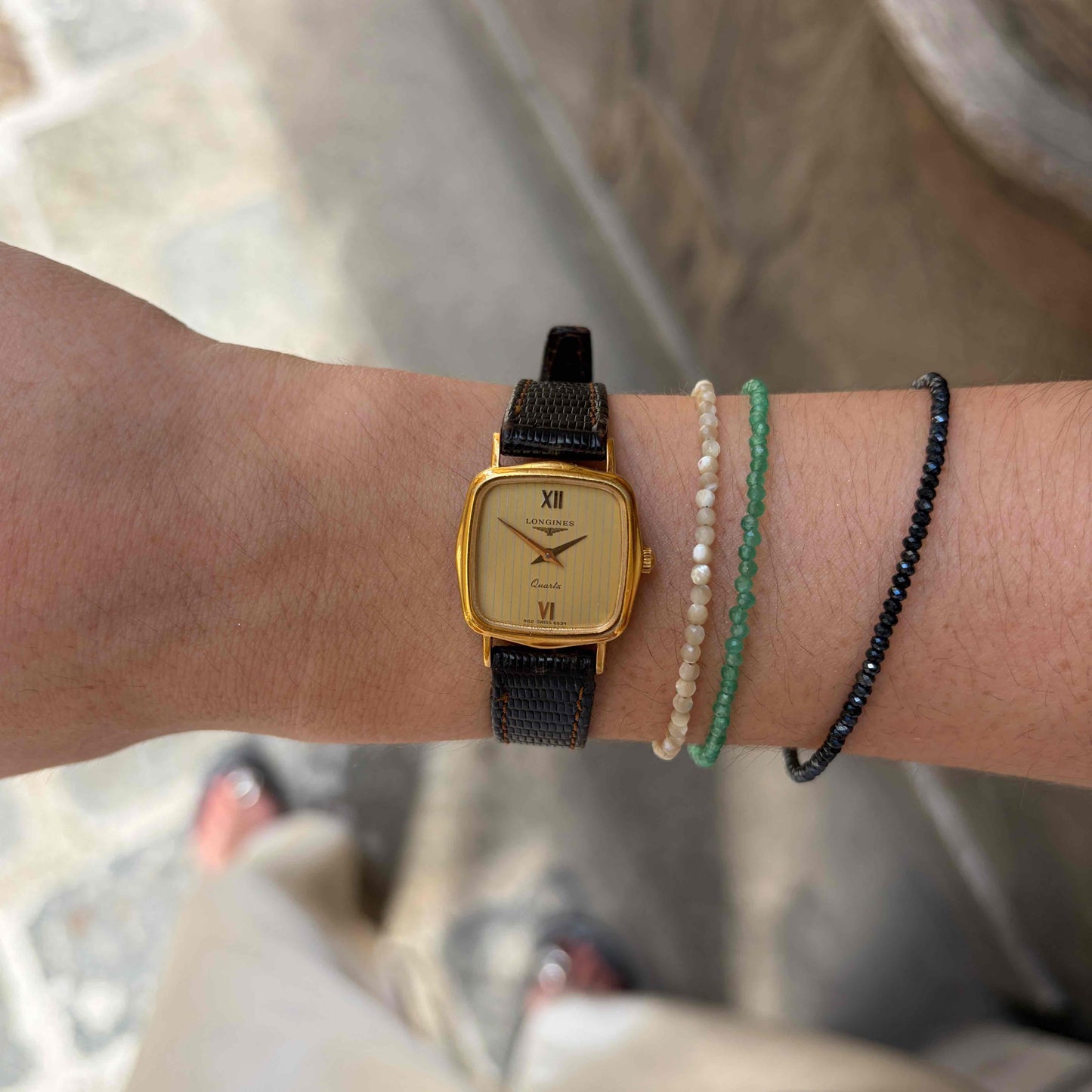 Longines Square Classic: Ladies Tank Watch 80s Gold with Roman Stripe Dial