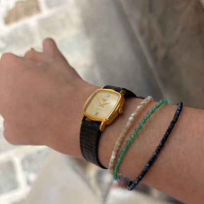 Longines Square Classic: Ladies Tank Watch 80s Gold with Roman Stripe Dial